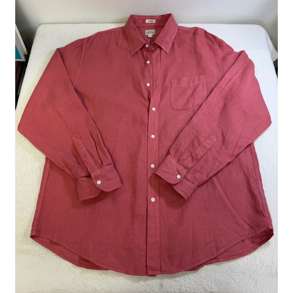 J.Crew Mens Classic Fit 100% Linen Button Down Shirt Salmon Pink Large CH601